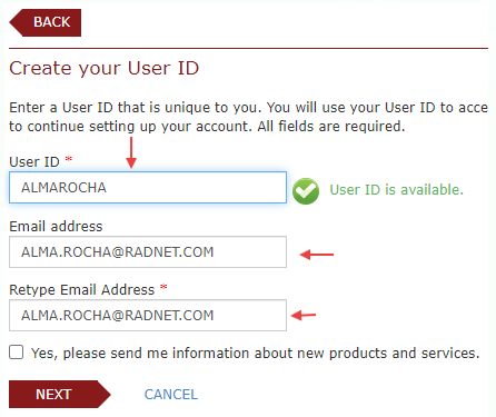 Create your User ID form