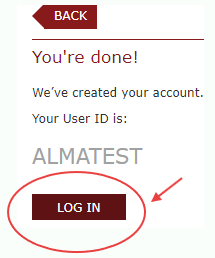 Account created — click Log In