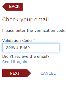 Enter validation code box