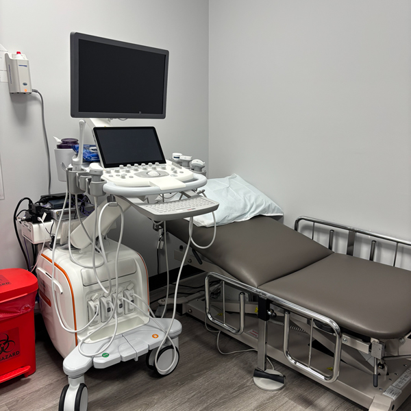 Ultrasound exam room and equipment at the Radiology Imaging Associates Jupiter center